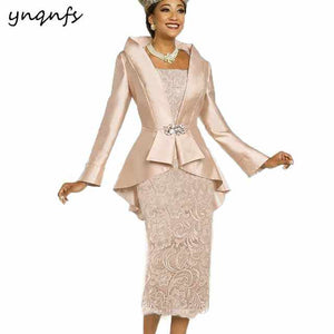 YNQNFS PinkTaffeta Lace Tea Length Two Piece Mother of the Bride Dresses with Jacket Party Gown Wedding Guest Dress M52