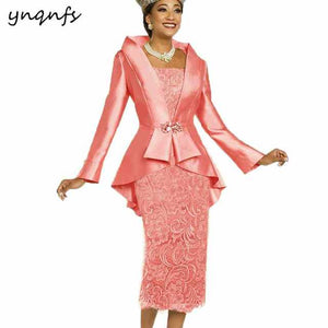 YNQNFS PinkTaffeta Lace Tea Length Two Piece Mother of the Bride Dresses with Jacket Party Gown Wedding Guest Dress M52