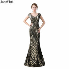 Load image into Gallery viewer, JaneVini Sparkly Sequined Mother of The Bride Dresses Plus Size V Neck Cap Sleeve Illusion Back Sexy Mermaid Evening Party Gowns