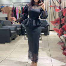 Load image into Gallery viewer, Plus Size Winter Evening Party Long Dress Sexy Mesh Black Peplum Ruffle Elegant Female Prom Formal Maxi Autumn Women&#39;s Dress