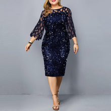 Load image into Gallery viewer, 2022 Party Dress Casual Elegant Women O Neck 3/4 Sleeve Sheer Patchwork Shiny Sequins Bodycon Plus Size Knee-length Dress shein