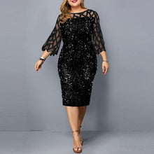 Load image into Gallery viewer, 2022 Party Dress Casual Elegant Women O Neck 3/4 Sleeve Sheer Patchwork Shiny Sequins Bodycon Plus Size Knee-length Dress shein