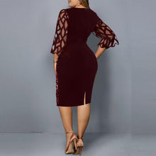 Load image into Gallery viewer, 2022 Party Dress Casual Elegant Women O Neck 3/4 Sleeve Sheer Patchwork Shiny Sequins Bodycon Plus Size Knee-length Dress shein