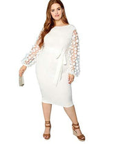 Load image into Gallery viewer, SheIn Women&#39;s Plus Elegant Mesh Contrast Appliques Sleeve Stretchy Bodycon Pencil Dress