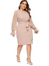 Load image into Gallery viewer, SheIn Women&#39;s Plus Elegant Mesh Contrast Appliques Sleeve Stretchy Bodycon Pencil Dress