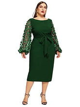 Load image into Gallery viewer, SheIn Women&#39;s Plus Elegant Mesh Contrast Appliques Sleeve Stretchy Bodycon Pencil Dress