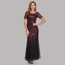 Load image into Gallery viewer, Plus Size Evening Dresses Mermaid O Neck Short Sleeve Lace Appliques Tulle Long sequined Party Gown  Soiree Sexy  Dress vestido