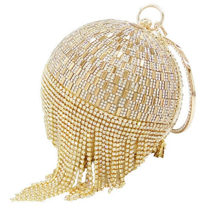 Golden Diamond Tassel Bridal Shoulder Handbag Wristlets Clutch Purse