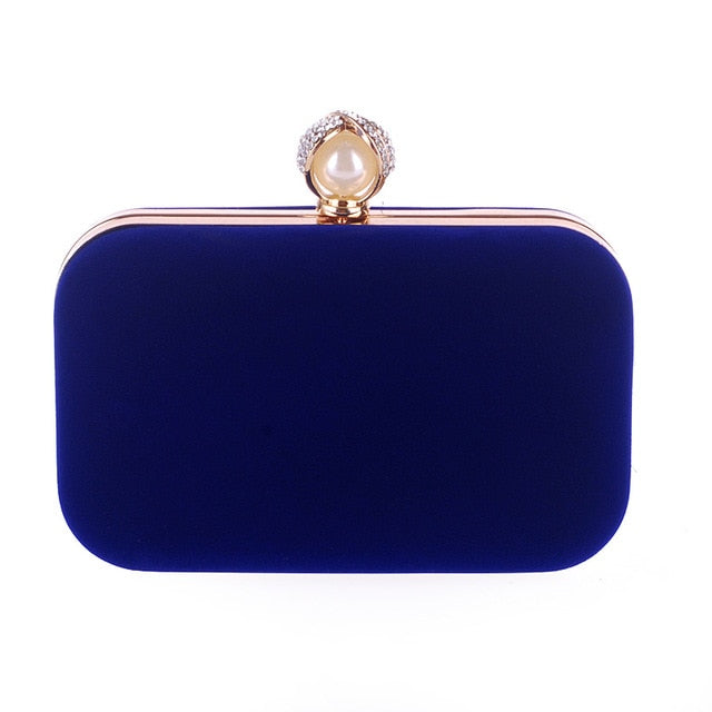 Ladies Velvet Clutch Pearl Crystal Evening Bags