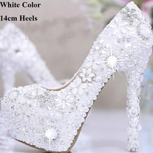 Load image into Gallery viewer, Pink Pearl Rhinestone Flower Platforms Dancing Party Shoes Pearl Wedding Bridal Dress Shoes Graduation Prom Heels Women Shoes