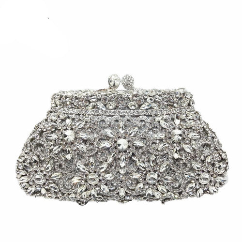 Gift Box Metal Minaudiere Clutch Silver Evening Crystal Handbags Women Socialite Party Prom Bag Bridal Clutches Wedding Purse