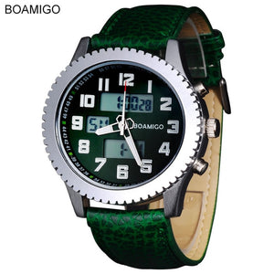 Luxury Beautiful watch for men. Dual Time Quartz Analog Digital LED leather strap wristwatches.