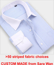 Load image into Gallery viewer, Custom Made Striped Shirt Men Mens Dress Shirts French Cuff,Bespoke Pinstripe Dress Shirt Slim Long Sleeve 100% Cotton Shirt