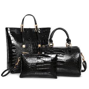 3Pcs Luxury Alligator Crocodile Women Leather Handbag Set Famous Brand Women Shoulder Bags Ladies Handbags Purse Clutch Bag Gold