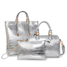 Load image into Gallery viewer, 3Pcs Luxury Alligator Crocodile Women Leather Handbag Set Famous Brand Women Shoulder Bags Ladies Handbags Purse Clutch Bag Gold