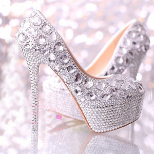 Wedding shoes women high heels crystal Fashion Bridal Dress shoes woman platforms silver rhinestone Party Prom pumps