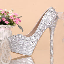 Load image into Gallery viewer, Wedding shoes women high heels crystal Fashion Bridal Dress shoes woman platforms silver rhinestone Party Prom pumps