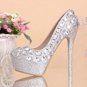 Wedding shoes women high heels crystal Fashion Bridal Dress shoes woman platforms silver rhinestone Party Prom pumps