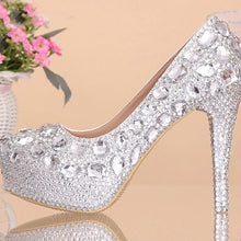 Load image into Gallery viewer, Wedding shoes women high heels crystal Fashion Bridal Dress shoes woman platforms silver rhinestone Party Prom pumps