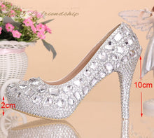 Load image into Gallery viewer, Wedding shoes women high heels crystal Fashion Bridal Dress shoes woman platforms silver rhinestone Party Prom pumps