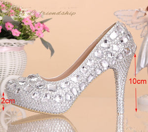 Wedding shoes women high heels crystal Fashion Bridal Dress shoes woman platforms silver rhinestone Party Prom pumps