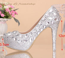 Load image into Gallery viewer, Wedding shoes women high heels crystal Fashion Bridal Dress shoes woman platforms silver rhinestone Party Prom pumps