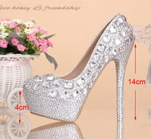 Load image into Gallery viewer, Wedding shoes women high heels crystal Fashion Bridal Dress shoes woman platforms silver rhinestone Party Prom pumps