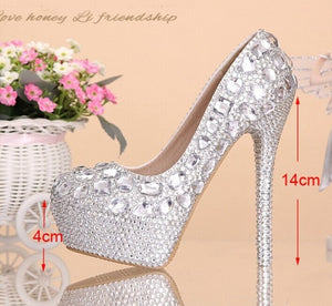 Wedding shoes women high heels crystal Fashion Bridal Dress shoes woman platforms silver rhinestone Party Prom pumps