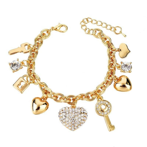 LongWay Heart Beetle Charm Bracelets Bangles For Women Gold Color Bracelet Austrian Crystal Chain