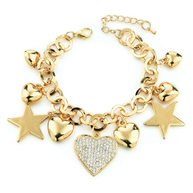 LongWay Heart Beetle Charm Bracelets Bangles For Women Gold Color Bracelet Austrian Crystal Chain