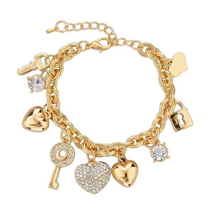 LongWay Heart Beetle Charm Bracelets Bangles For Women Gold Color Bracelet Austrian Crystal Chain