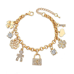 LongWay Heart Beetle Charm Bracelets Bangles For Women Gold Color Bracelet Austrian Crystal Chain