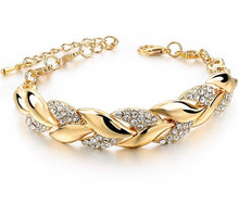 Load image into Gallery viewer, Braided Gold color Leaf Bracelets &amp; Bangles With Stones Luxury Crystal Bracelets