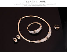 Load image into Gallery viewer, Fashion Wedding Jewelry Set Gold Color Full Rhinestone Necklace Bangle Ring Earrings Party Set