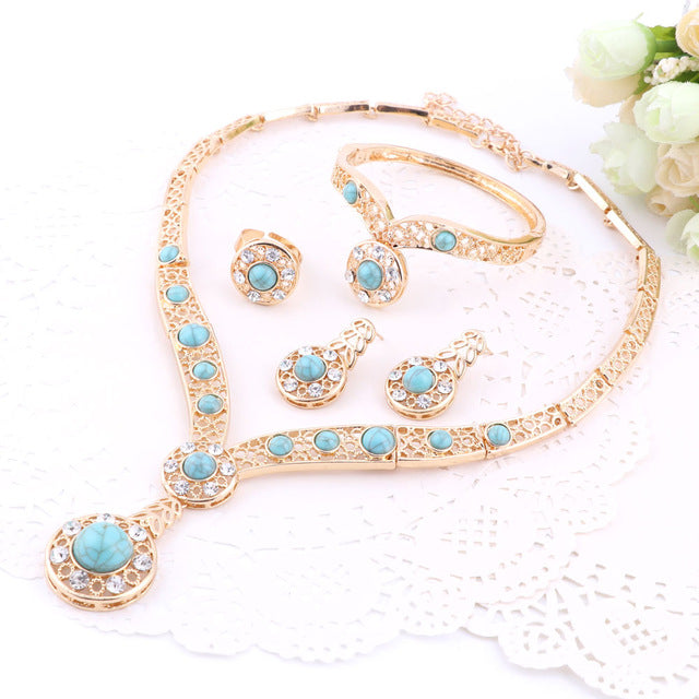 African Beads Gold Color Nigerian Wedding  Jewelry Sets.