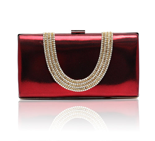 Burgundy Banquet Evening Bag Women Zircon Handbag Clutch