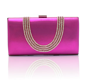 Burgundy Banquet Evening Bag Women Zircon Handbag Clutch