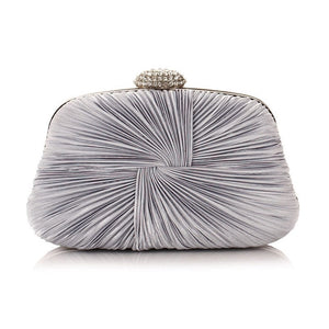 Women Pleated Evening  Blue Crystal Dressed Clutch Bags Wedding Party Chain Purse