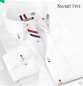 Smartfive Men Shirt 100% Cotton Casual Shirts White Camisa Masculina Long Sleeve Shirt Men Summer 2020 New SFL4K62