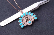 Load image into Gallery viewer, natural turquoise stone pendant S925 silver Natural gemstone Pendant Necklace trendy Peacock open screen women girl gift jewelry