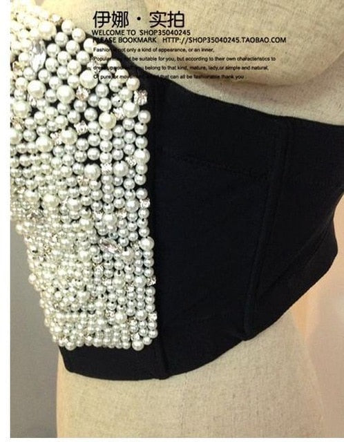 sexy High-end Hand-made Pearls Jewel Diamond Bralet Women's Bustier Bra Cropped Top Vest Plus Size AW011