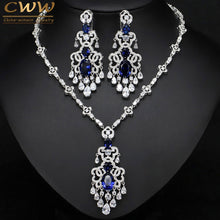 Load image into Gallery viewer, CWWZircons Top Quality Royal Blue Cubic Zirconia African Big Statement Earring Necklace Set For Women Evening Party Jewelry T276