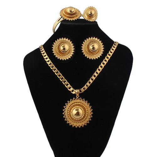 Wedding jewelry sets earrings+ring+pendant+bangle Gold Filled Jewelry African/Sudan/Nigeria/Kenya brides