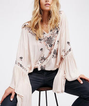 Load image into Gallery viewer, Boho Blouse 2020 floral embroidered flare long sleeve v-neck Casual holiday chic Bohemia loose style women top Hippie Blouses