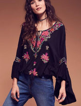 Load image into Gallery viewer, Boho Blouse 2020 floral embroidered flare long sleeve v-neck Casual holiday chic Bohemia loose style women top Hippie Blouses