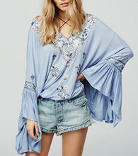 Load image into Gallery viewer, Boho Blouse 2020 floral embroidered flare long sleeve v-neck Casual holiday chic Bohemia loose style women top Hippie Blouses