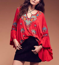 Load image into Gallery viewer, Boho Blouse 2020 floral embroidered flare long sleeve v-neck Casual holiday chic Bohemia loose style women top Hippie Blouses