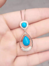 Load image into Gallery viewer, natural green turquoise stone pendant S925 silver Natural Gemstone Pendant Necklace Fashion Long water droplets women jewelry