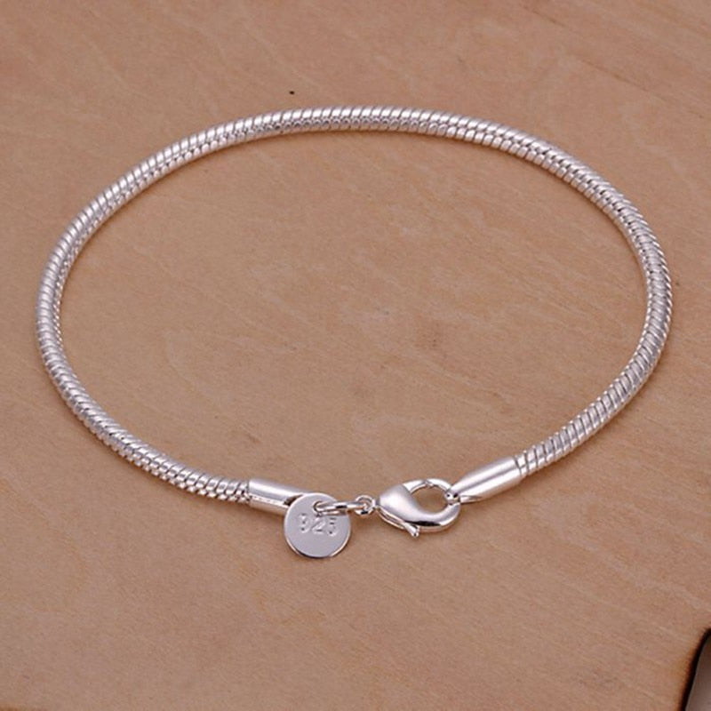 Silver bracelet, 925 fashion silver plated jewelry 3mm Snake Bone Bracelet