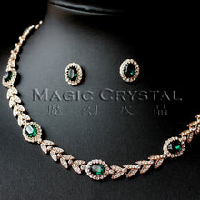 Load image into Gallery viewer, MOONROCY  Rose Gold Color Cubic Zirconia Green Austrian Crystal Bride Necklace Earring